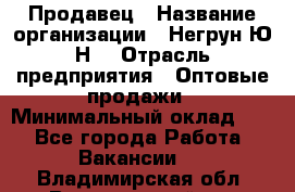 Продавец › Название организации ­ Негрун Ю.Н. › Отрасль предприятия ­ Оптовые продажи › Минимальный оклад ­ 1 - Все города Работа » Вакансии   . Владимирская обл.,Вязниковский р-н